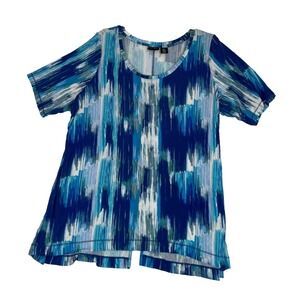 Willi Smith Womens Short Sleeve Knit Top Pullover Shirt  Size 2X Blue Abstract